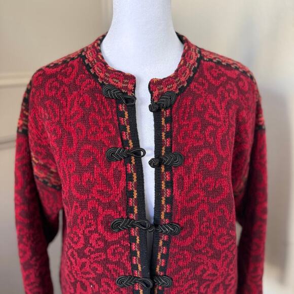 Coldwater Creek Icelandic Vintage Wool Blend Cheongsam Style Sweater Jacket M - Picture 2 of 4